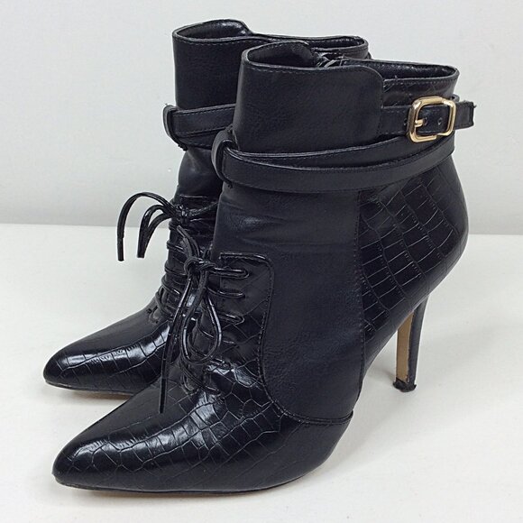 Altuzarra Faux Leather Lace-Up Zip Bootie Stiletto Heels Size 7.5 Black - Picture 1 of 9